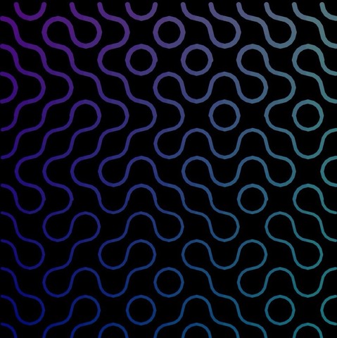 Muster aus zufällig gesetzten Viertelkreis-Fliesen auf schwarzem Hintergrund. Die Farbe der Linien verläuft von unten nach oben und von links nach rechts. 